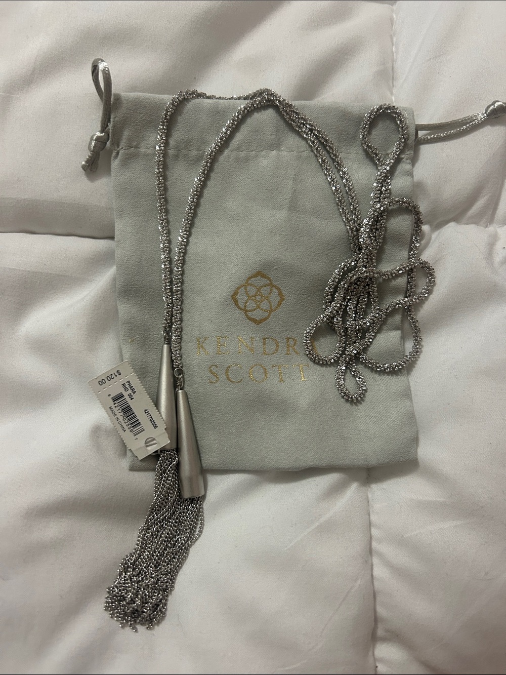 Kendra Scott Phara Rhodium Silver Lariat Tassel Necklace NWT